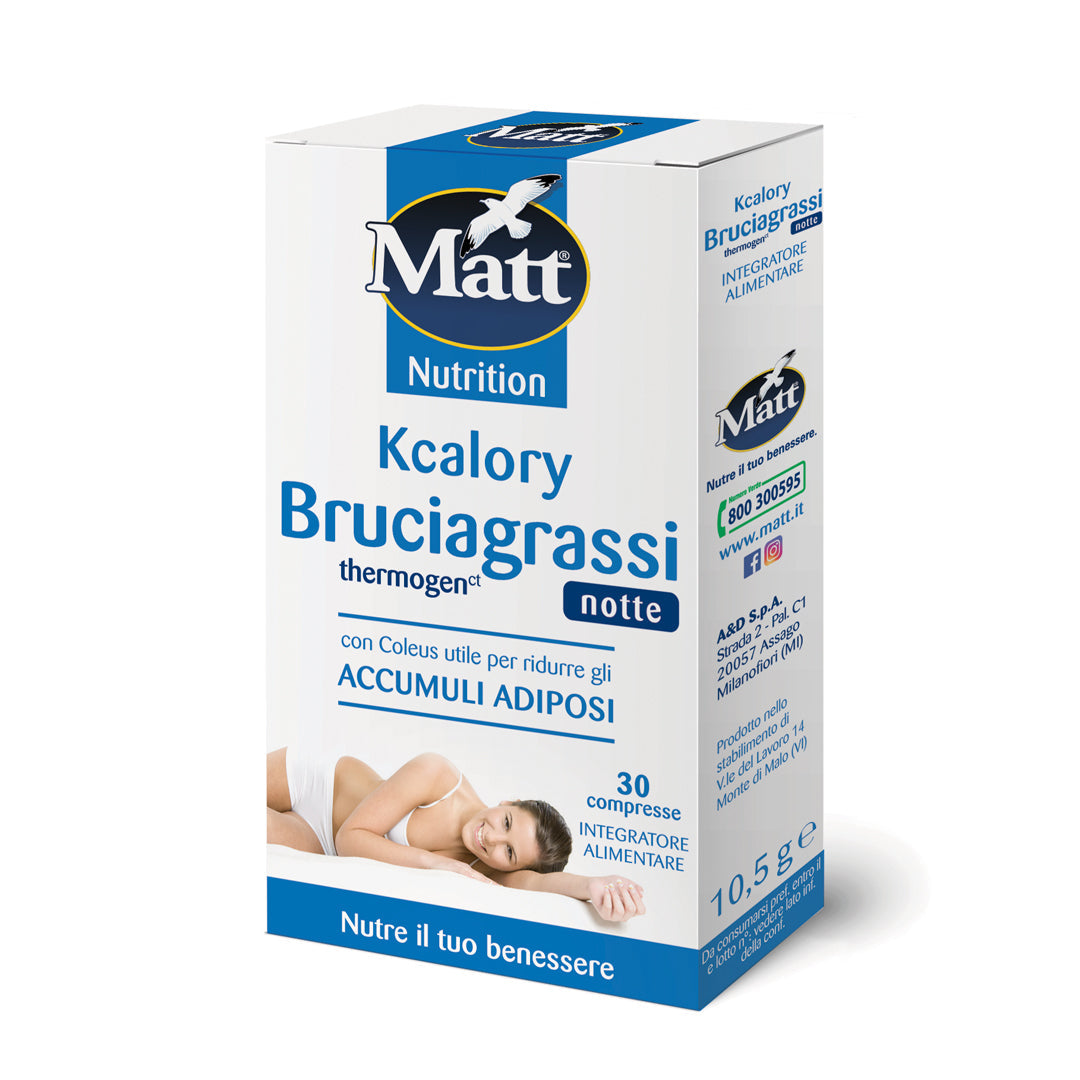 KCalory Bruciagrassi thermogen Notte. Riduce gli accumuli adiposi. Lato destro scatola