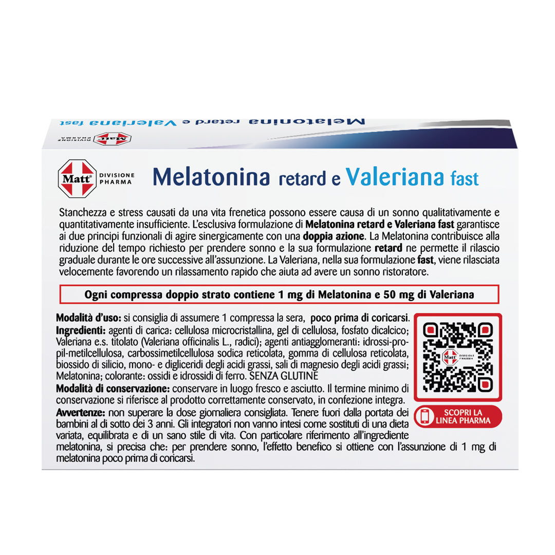 Melatonina retard Valeriana fast. Integratore per sonno e relax. Retro