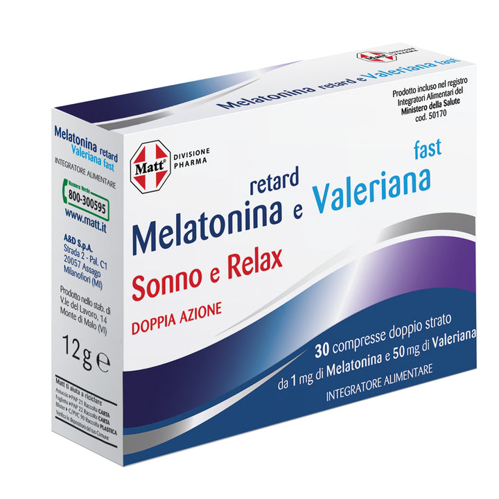 Melatonina retard Valeriana fast. Integratore per sonno e relax. Lato destro