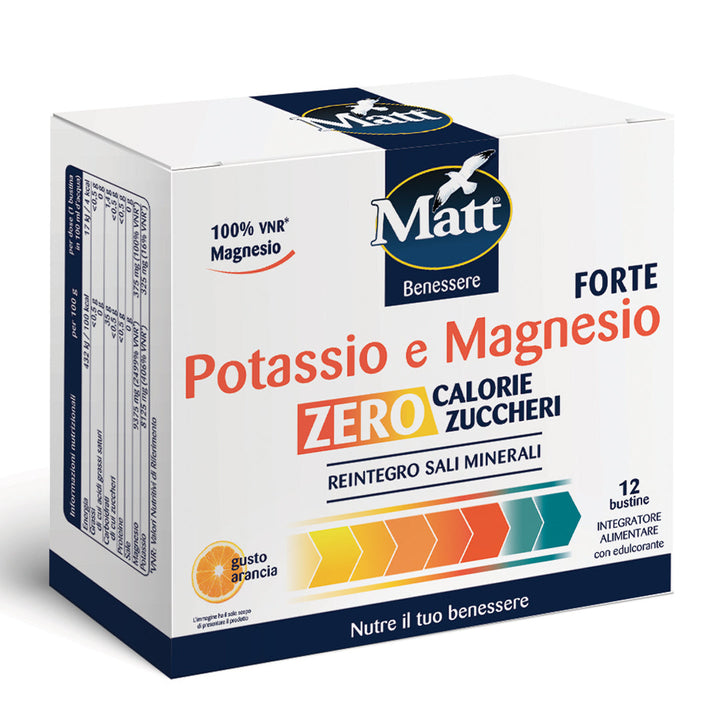 Potassio e Magnesio Forte. Reintegro di Sali minerali. Zero zuccheri. Lato destro