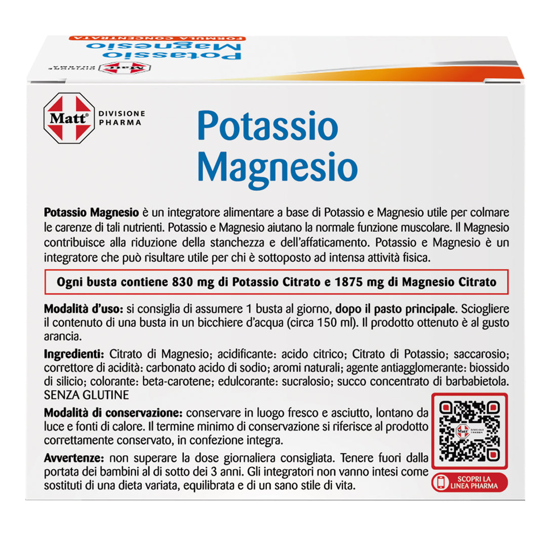 Integratore Potassio Magnesio formula concentrata. Scatola retro