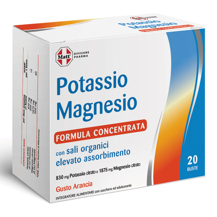 Integratore Potassio Magnesio formula concentrata. Scatola sinistra