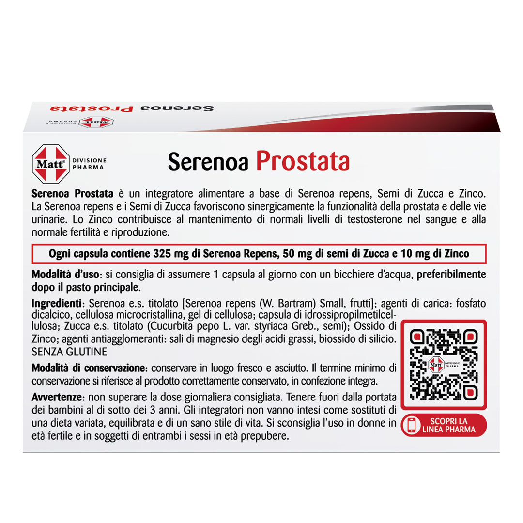 Serenoa Prostata, integratore per la prostata e vie urinarie. Retro