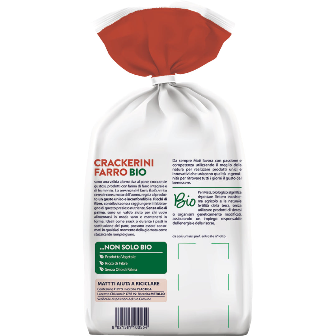 Crackerini di Farro Bio Matt. Retro con ingredienti